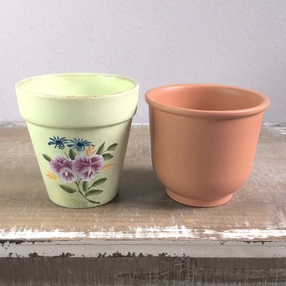 Planter bundle - terracotta pot hand painted in lime green & orange IKEA pot